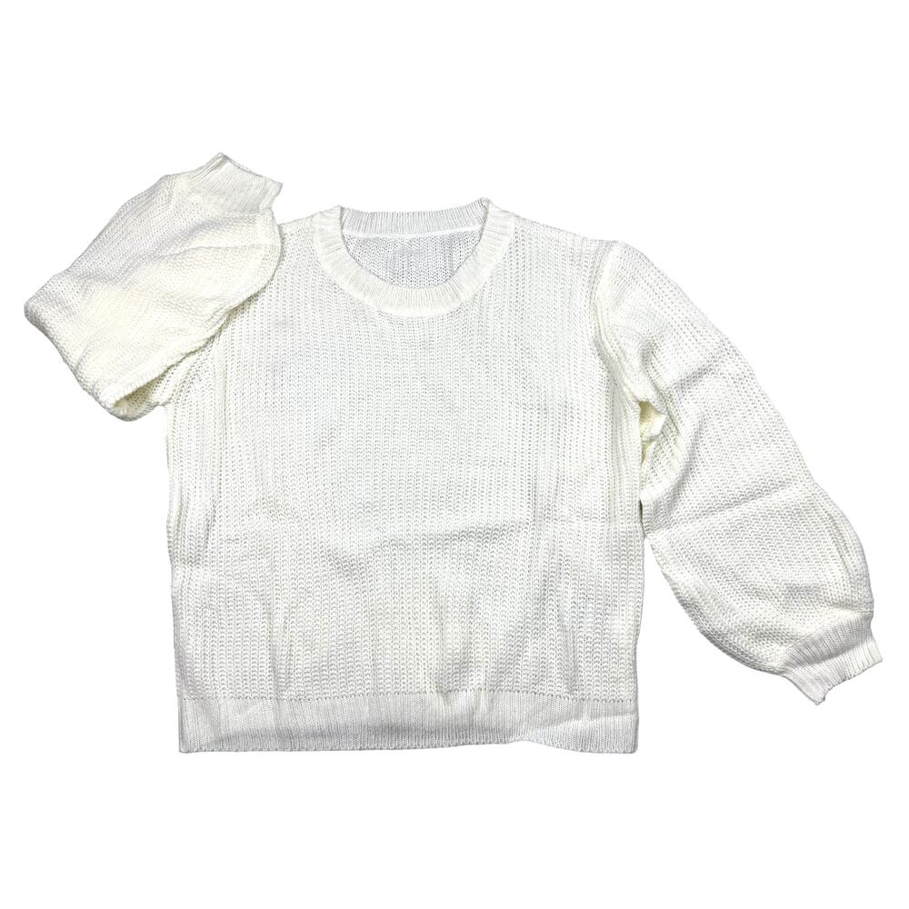 Women's Small Off White Cream Long Sleeve Crop Sweater Rib Knit Lightweight Top